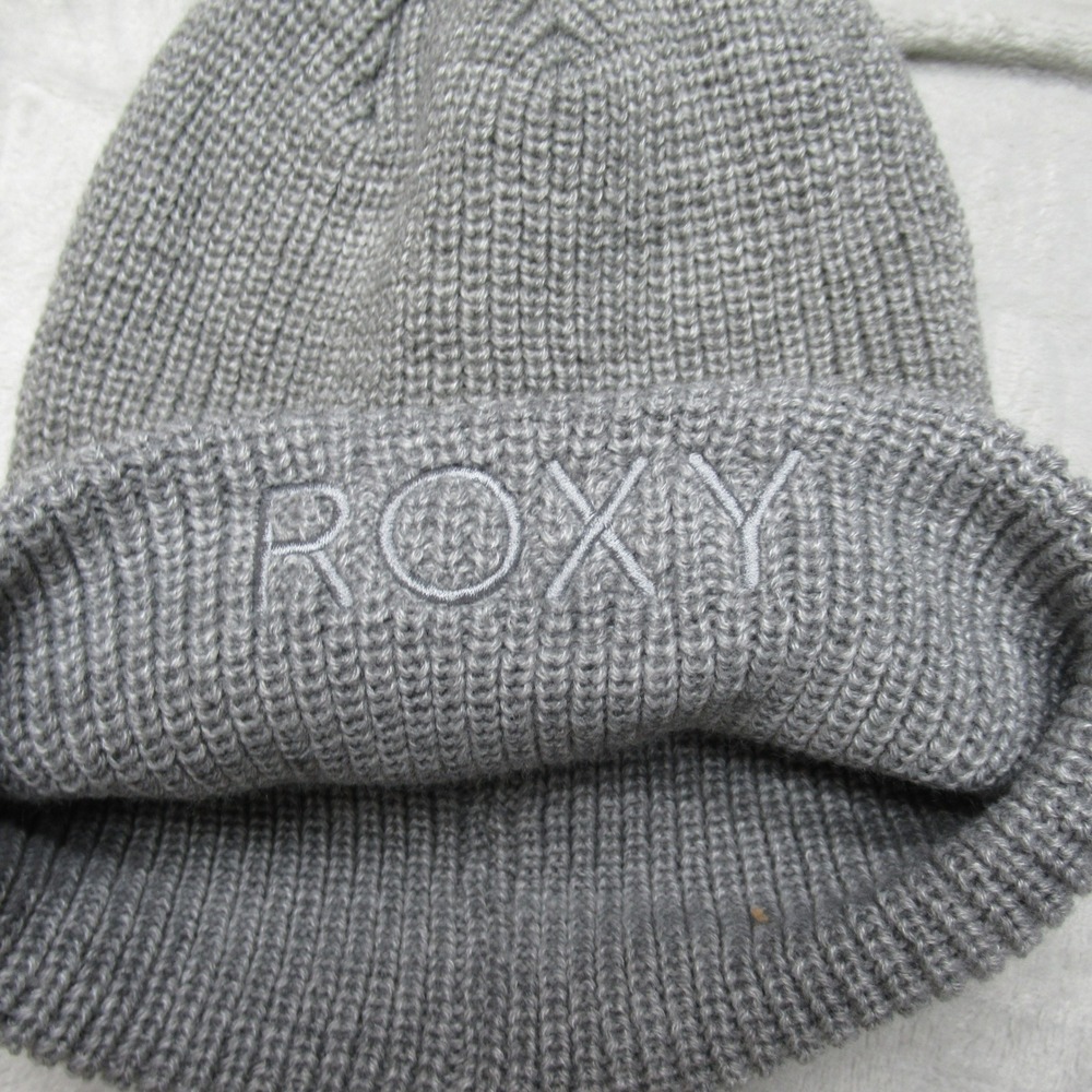 Roxy Freja Beanie Womens One Size Grey Ribbed Knit Water Repellent Hat $30 NEW - Picture 3 of 14